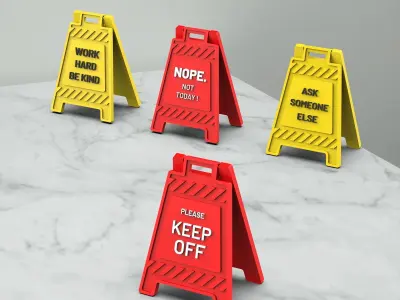 Funny Office Desk Signs  3D Mini Floor Sign Set 4 pcs 3D print model