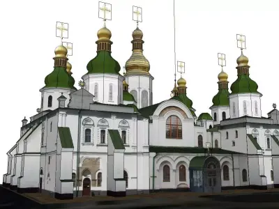 Architecture-Religion-God-Culture-Temple-031 church with domes 3D model