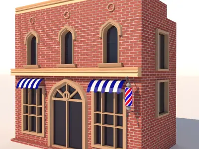Barbershop brick barber shop Low-poly 3D model