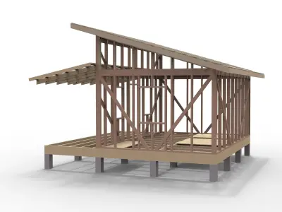 Wooden frame house Low-poly 3D model