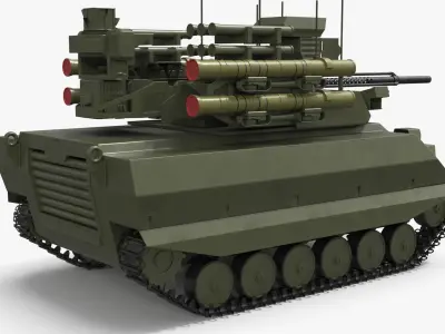  Military Tracked Platform with Multi-Launcher Weaponry Green Simplified 
