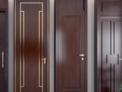 Chinese door combination solid wood 3D model
