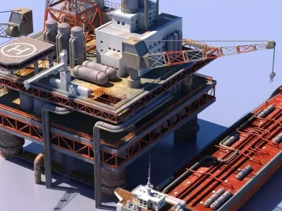 Oil Rig And Tanker 3D model