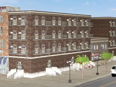 New York Modern City P2 Street Scene 3D Model Low-poly 3D model