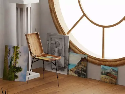 Art Studio Painting Atelier Interior PBR Game Ready  Low-poly 3D model