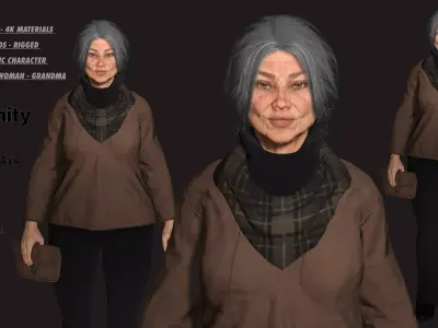 AAA 3D REALISTIC CHARACTER - EUROPEAN OLD WOMAN  OLD PEOPLE Low-poly 3D model