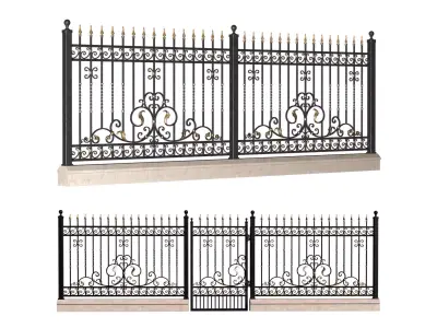 Fence in classic style with wrought iron railing 3D model