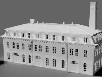 Historic Brick Industrial Factory Building Low Poly 3D print model