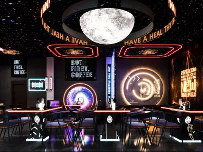 Modern bar music bar futuristic hall hallway aisle 3D model 3D model