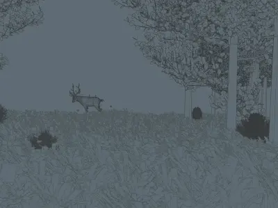 Foggy Night deer Scene  rigged deer included 3D model