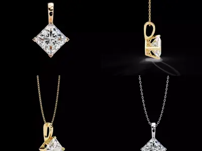 Princess Cut Solitaire Pendant CAD Design STL 3DM Files 3D print model