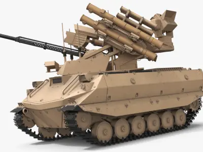  Autonomous Ground Weapon Platform with Missile Racks Sand Rigged 