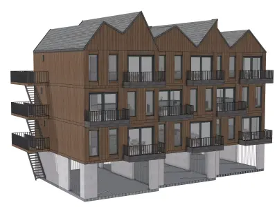 Modern Wooden Apartment Building 3D Model  Architecture 3D model
