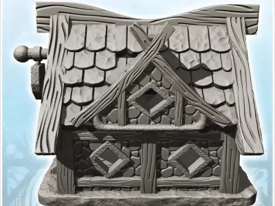 Medieval store with front sign and exposed framework 7 - Medieva 3D print model