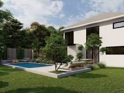 3D Exterior Scene 3D model design garden and landscape 3D  3D model