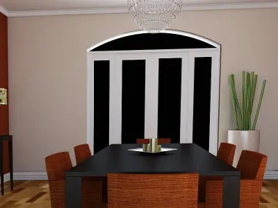 3D model Dinning set 7 dining room with orange walls and wood... 3D model