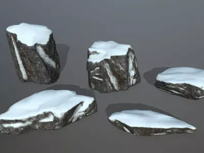 Rock Set with snow Low-poly 3D model