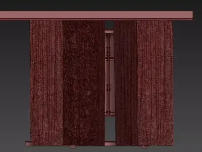 Curtains 1 wooden door 3D model