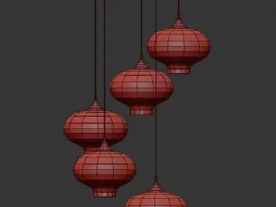 Vilmar pendant light with five glass globes hanging from ceiling 3D model