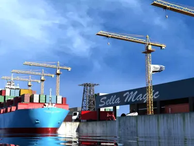Cargo port Container Ship Low-poly 3D model