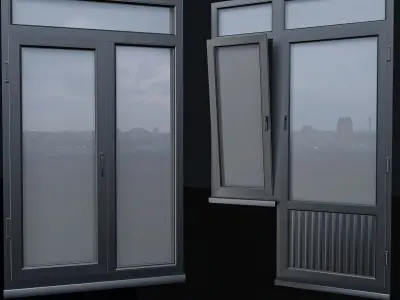 windows two wooden doors with glass Low-poly 3D model