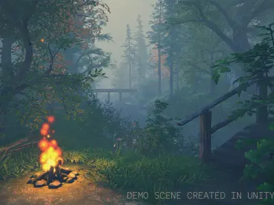 Retro Pixel Forest Set Low-poly 3D model