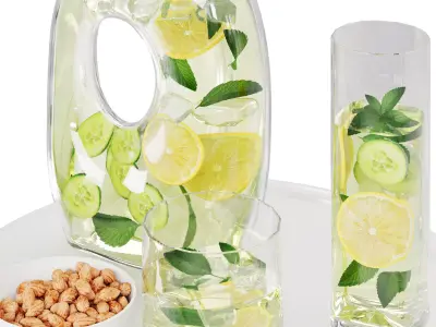 Modern Glass Pitcher Infused Water Set N29 Lemon Mint 3D model