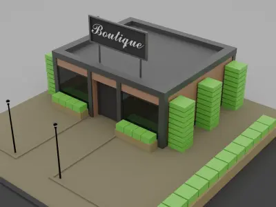 Low Poly Boutique coffee shop on side of road Low-poly 3D model