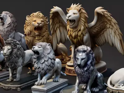 Lion Statues Pack VOL3 Low-poly 3D model