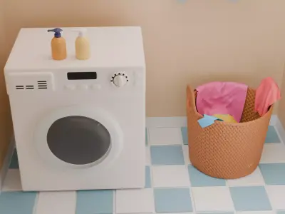Laundry Washing machine Clothes basket Free 3D model