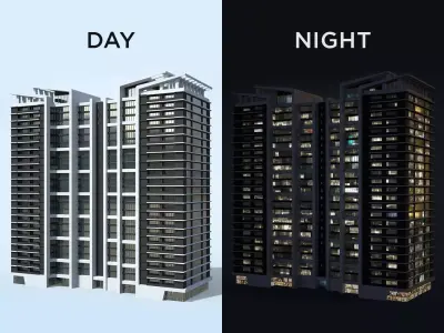 Apartment Building Day and Night Low-poly 3D model
