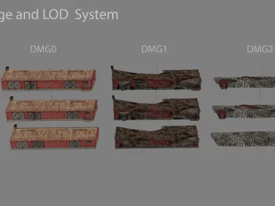 Old Garage 01 red with damage DMG  Low-poly 3D model