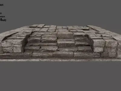 Stairs stone wall with bricks Low-poly 3D model