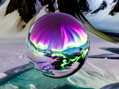 8K HDR Icy Mountain Peaks Aurora Background 3D model