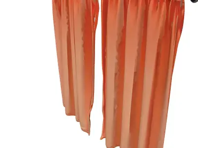 Modern Orange Velvet Curtains Set Low-poly 3D model