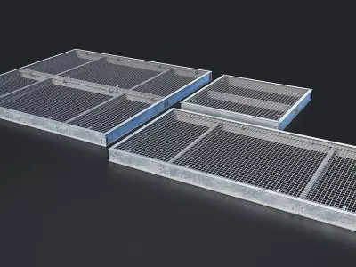 Industrial Metal Grate Platform Set Low-poly 3D model