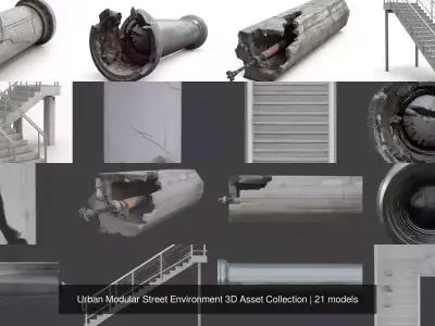 Urban Modular Street Environment 3D Asset Collection 3D Model Pack
