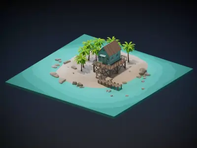 Beach House Low-poly 3D model