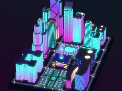 Neon City low-poly Low-poly 3D model