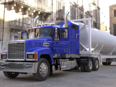  Freight Truck with Liquefied Natural Gas Transport Trailer Rigged for Cinema 4D 