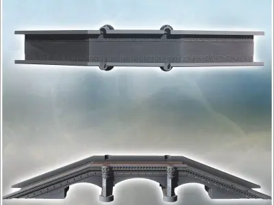 Modern bridge with brick cladding double pillars and access slop 3D print model