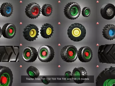 Tractor Tires T01 T02 T03 T04 T05 and T06 3D Model Pack