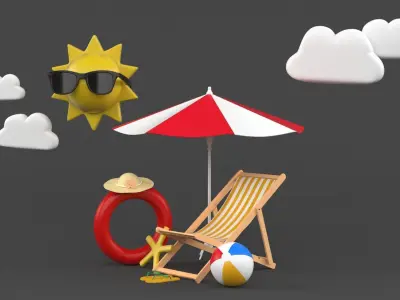 Beach Umbrella and Chair 3D model