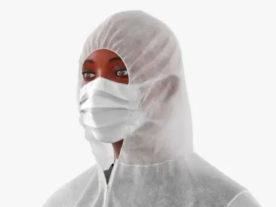  Protective Disposable Jumpsuit and Mask on Female Fur 