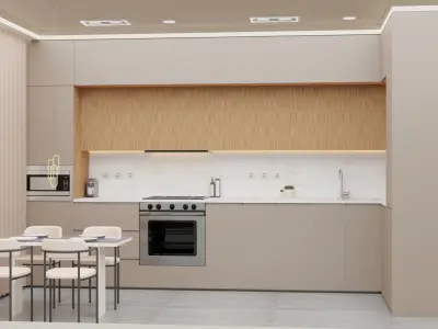 Minimalist kitchen 3D model Low-poly 3D model