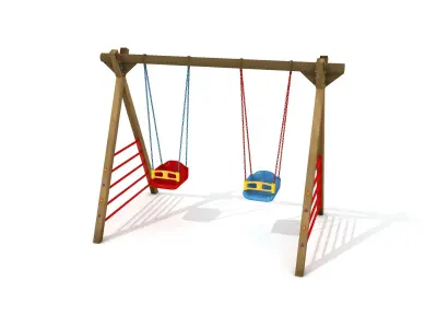 Kids Game Play Equipment 025 Wooden Swing 3D model