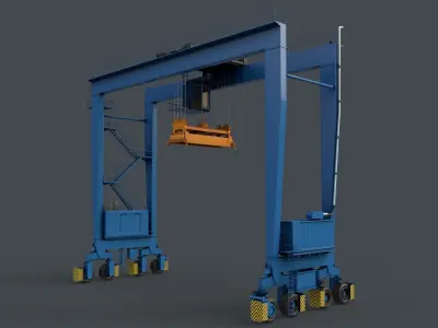 PBR Rubber Tyred Gantry Crane RTG V1 - Blue Light Low-poly 3D model