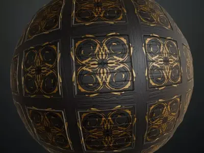 Ornate Gold Inlay Black Wood PBR Seamless Texture