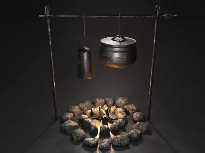 Camping Fire Pit Low-poly 3D model