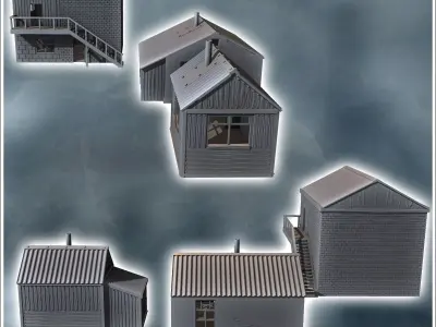 Set of three modern tin roof houses with external staircase 11 - 3D print model